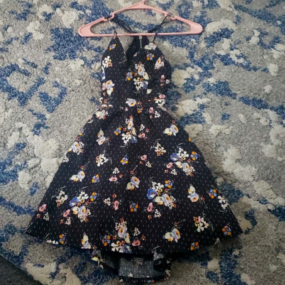 Summer Time Dress Floral Print Dark Blue